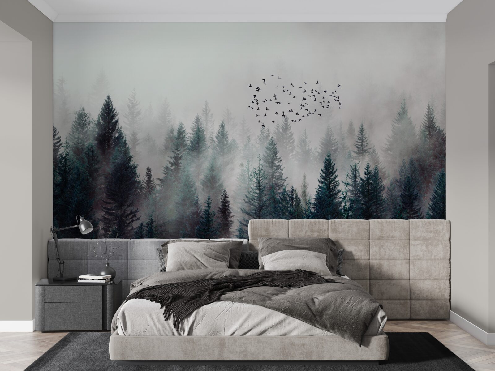 Fototapet păsări și pomi de Crăciun