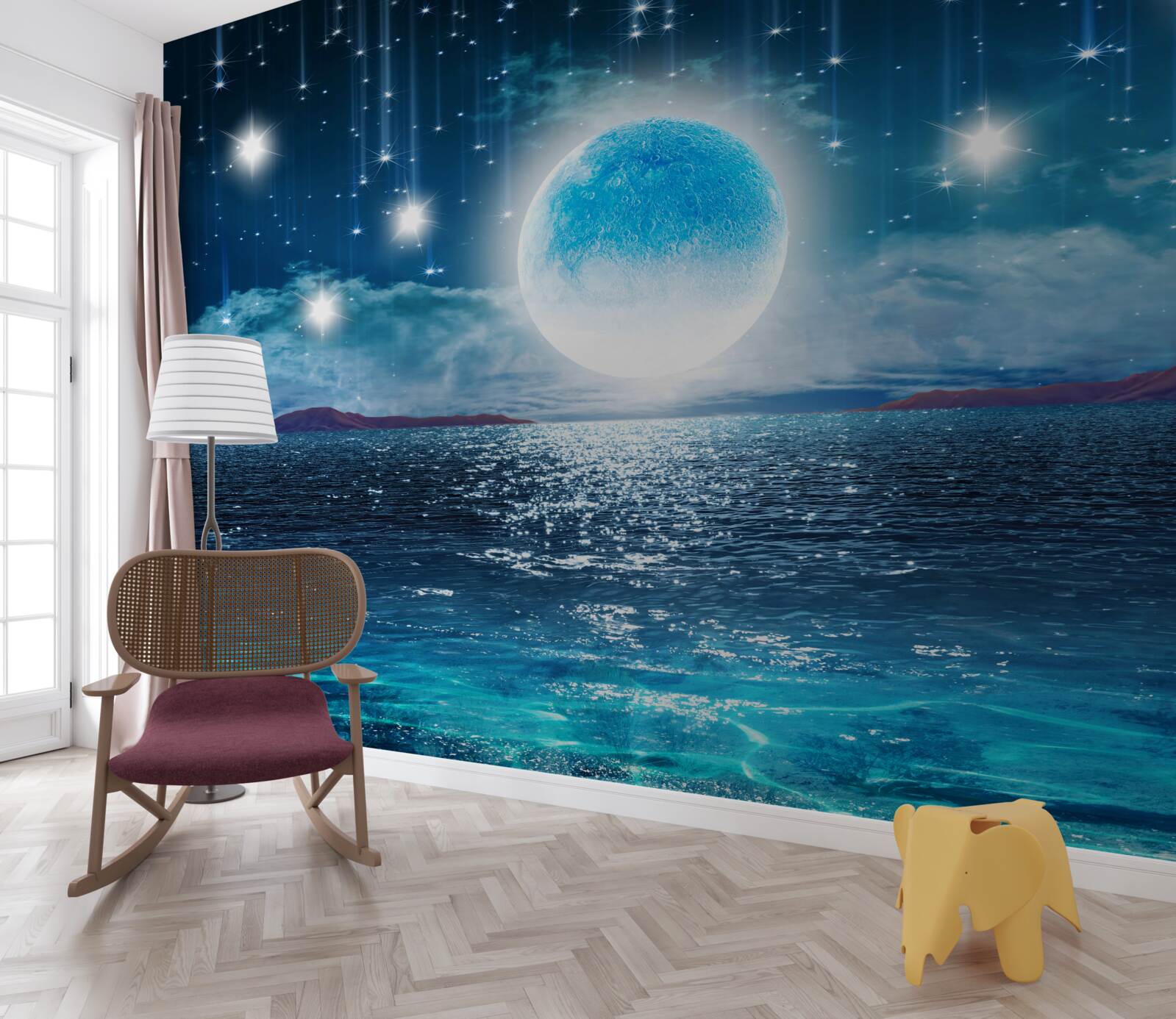 Fototapet stelele și luna sunt în plină fază