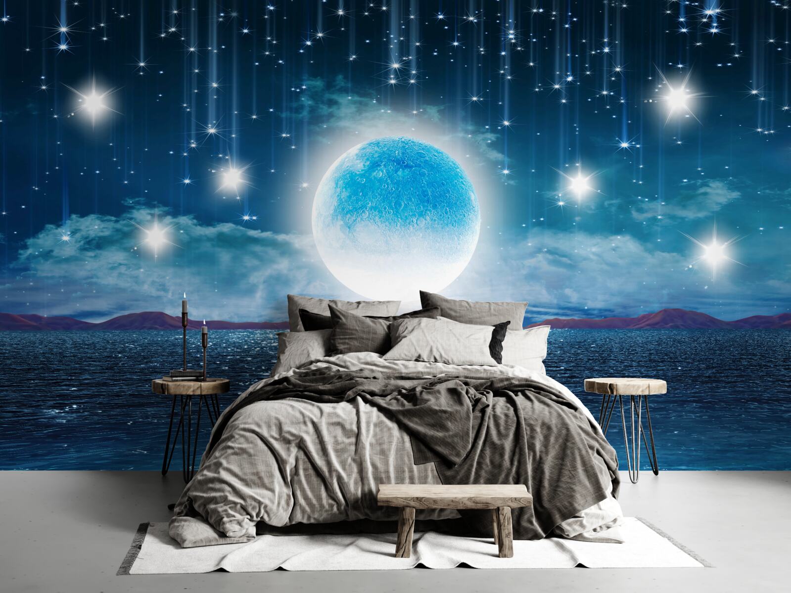 Fototapet stelele și luna sunt în plină fază