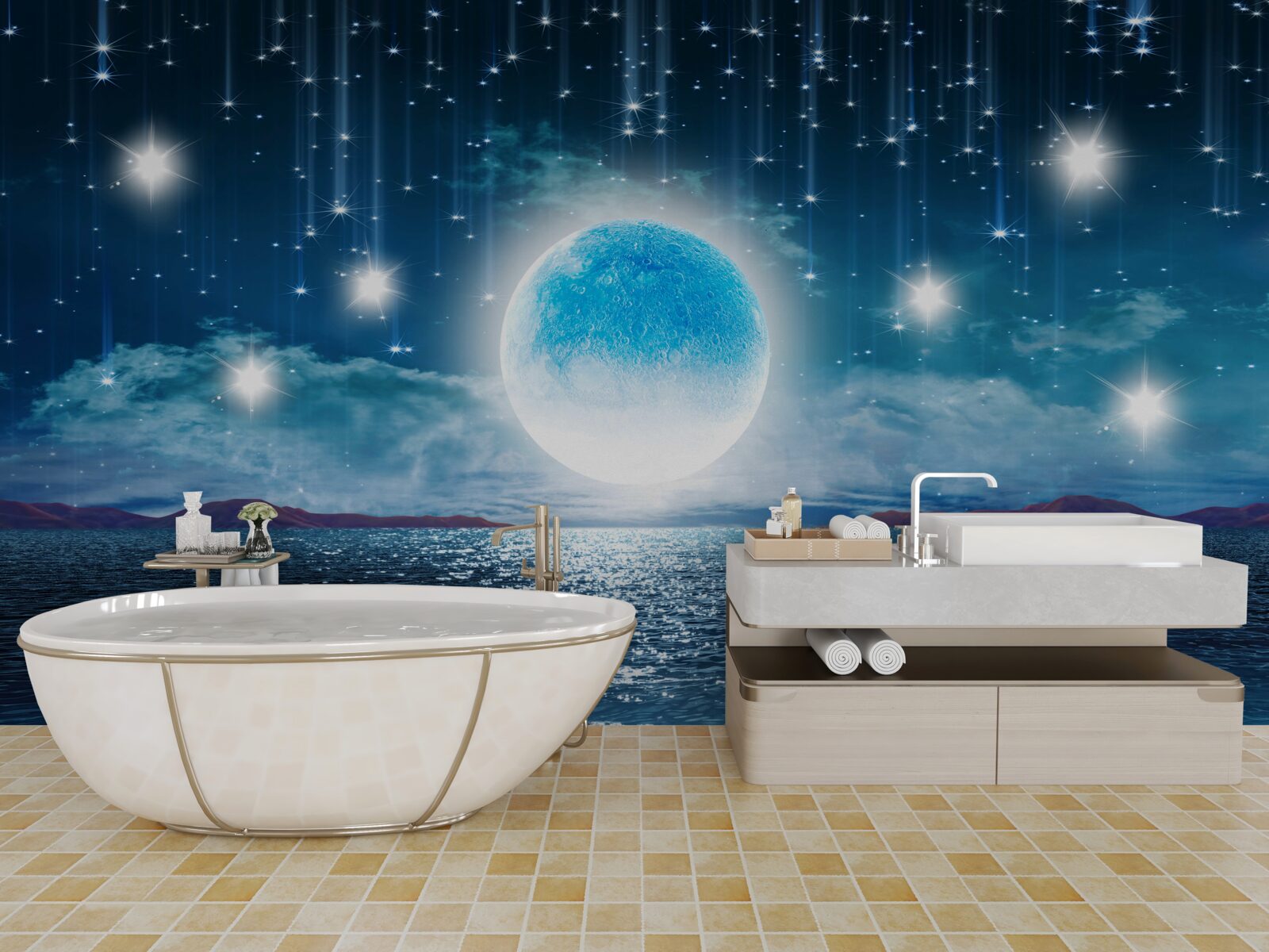 Fototapet stelele și luna sunt în plină fază