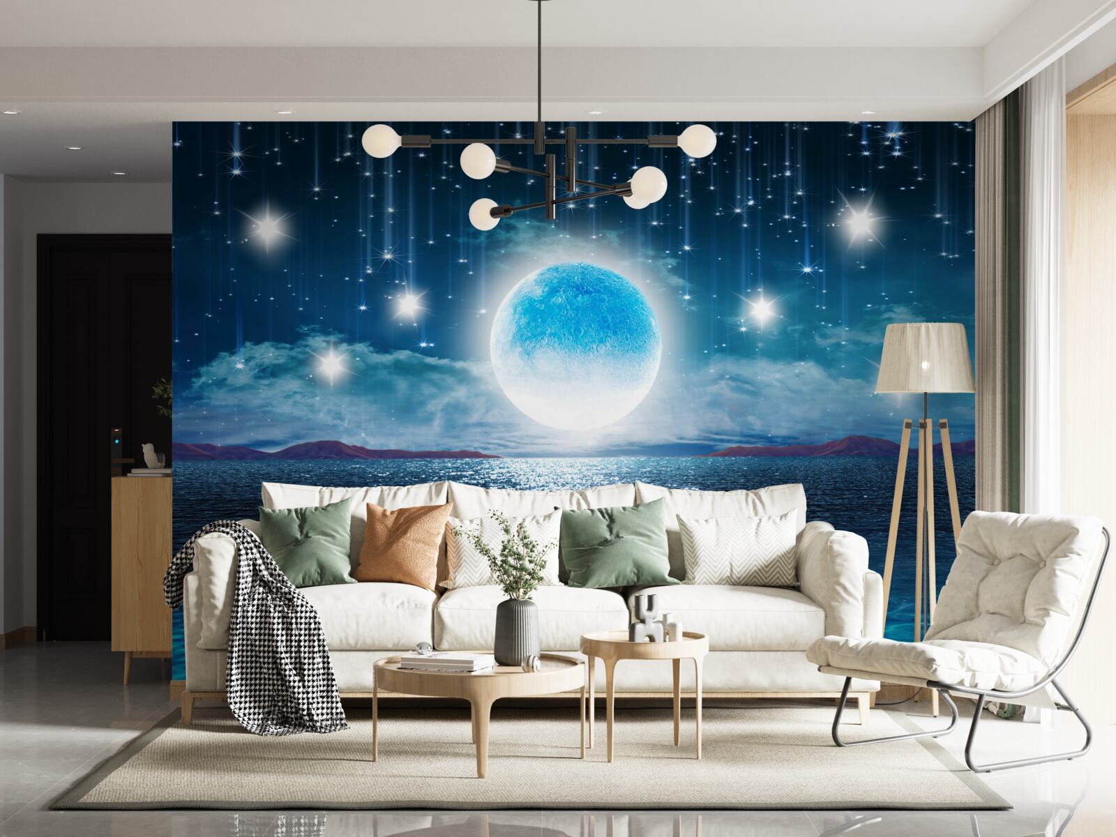 Fototapet stelele și luna sunt în plină fază