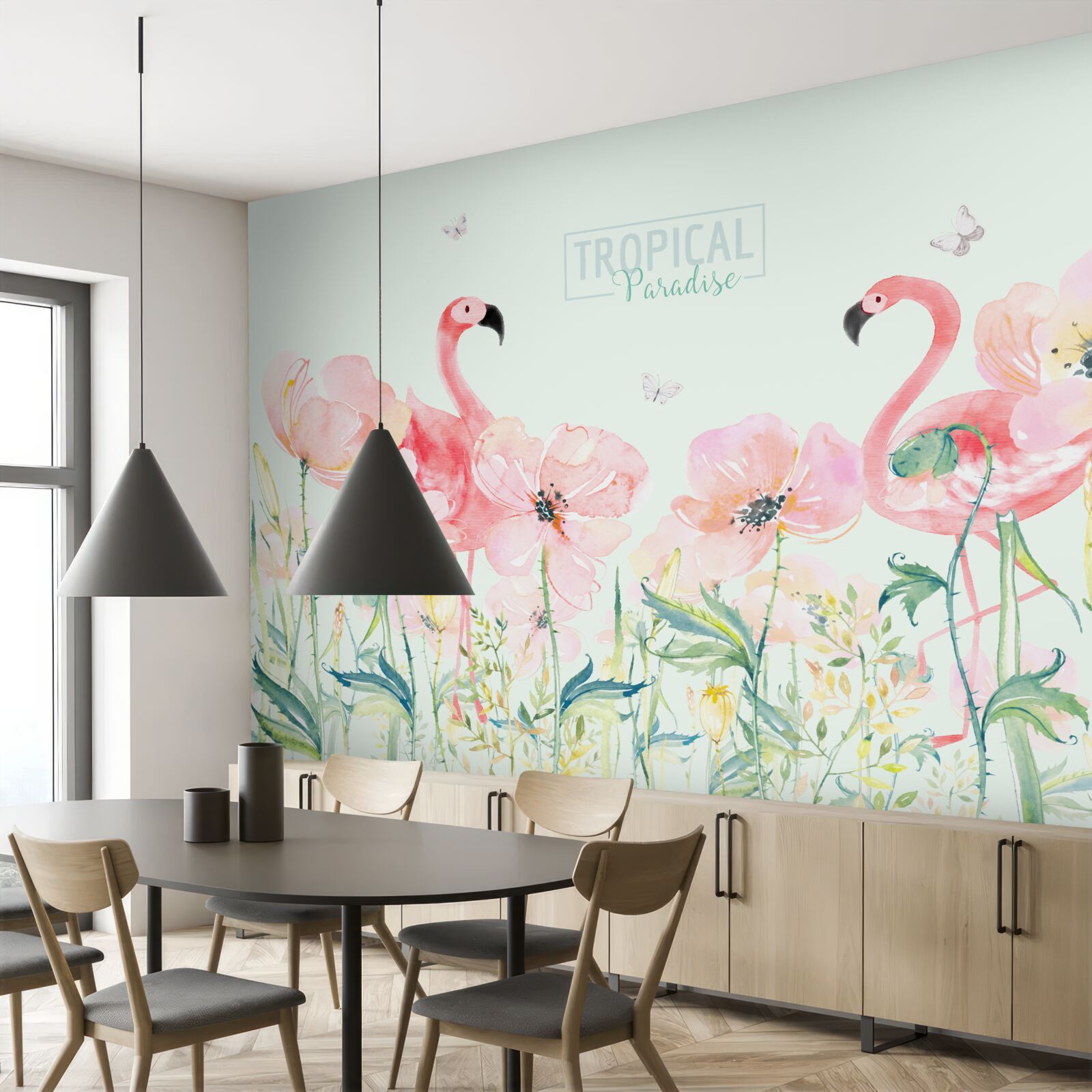 Fototapet Flamingo este o specie de pasăre care poate înota