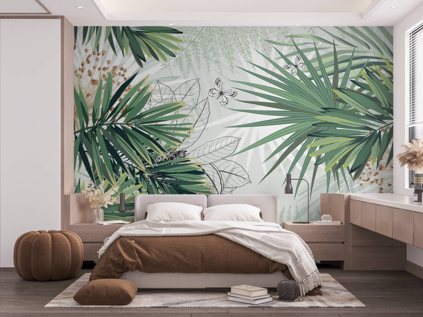 Fototapet coridor, copac și cameră de zi