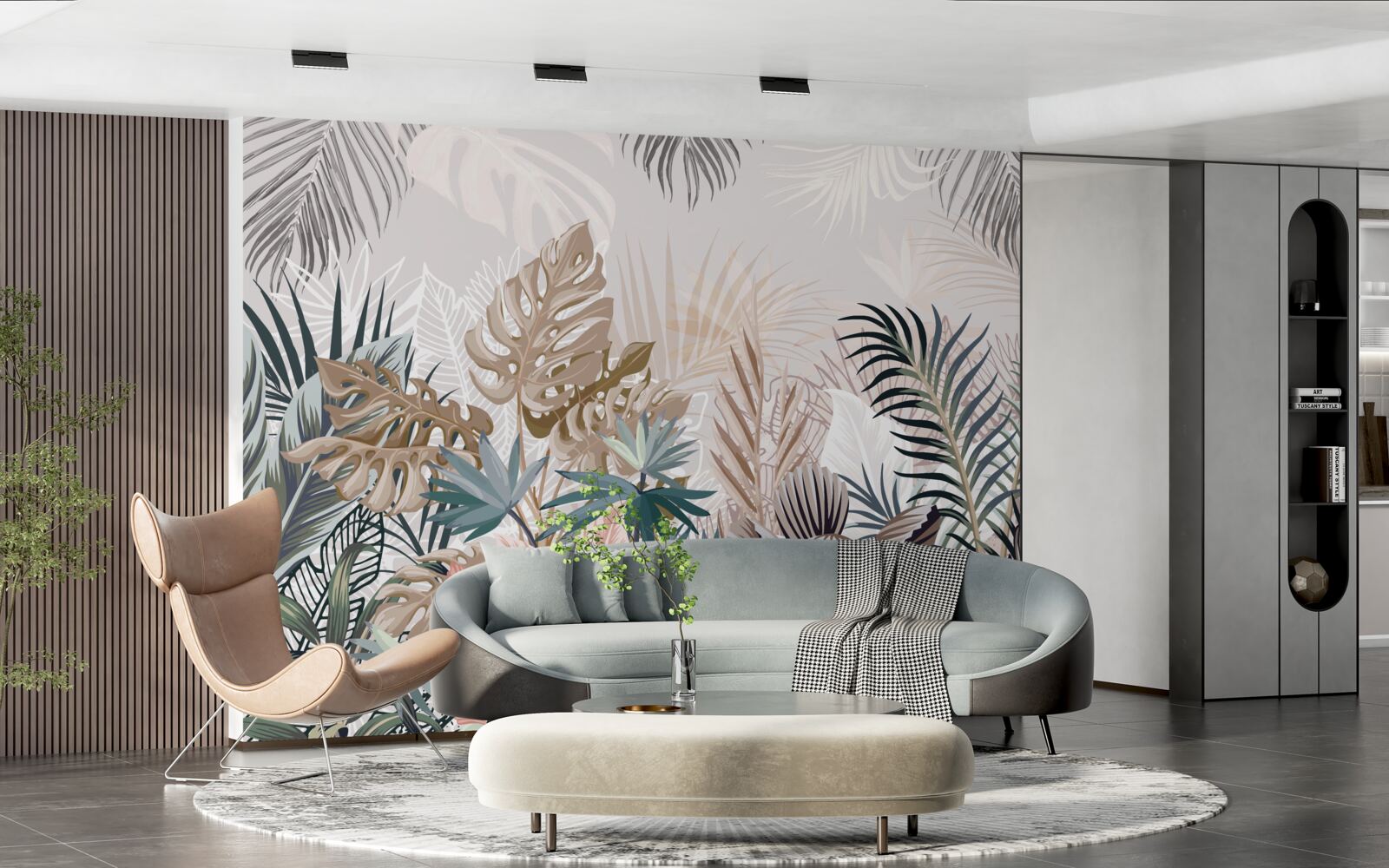 Fototapet design interior, hol și cameră de zi