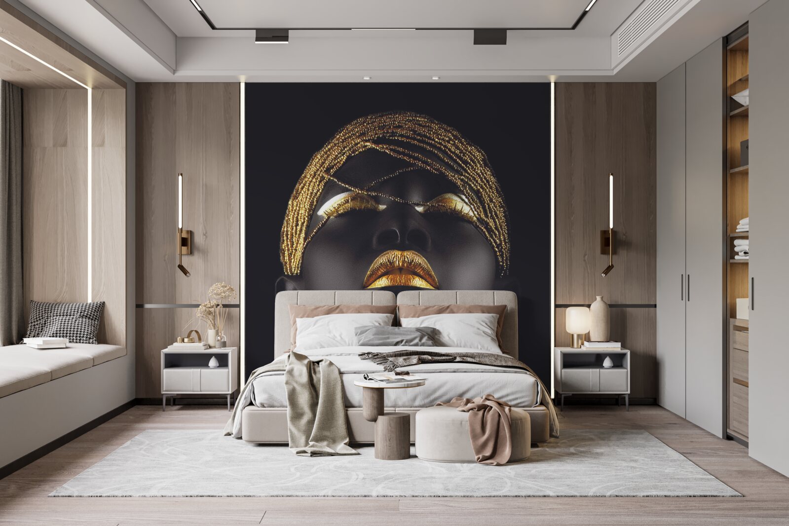 Fototapet doamnă cu bijuterii de aur