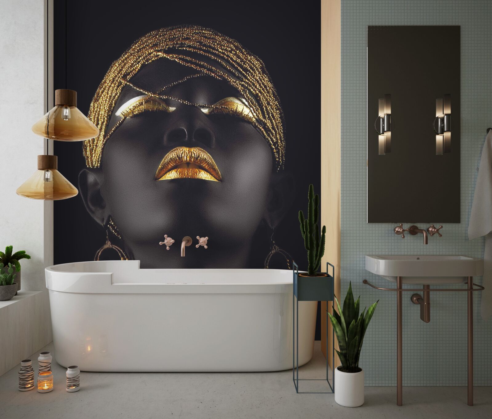 Fototapet doamnă cu bijuterii de aur