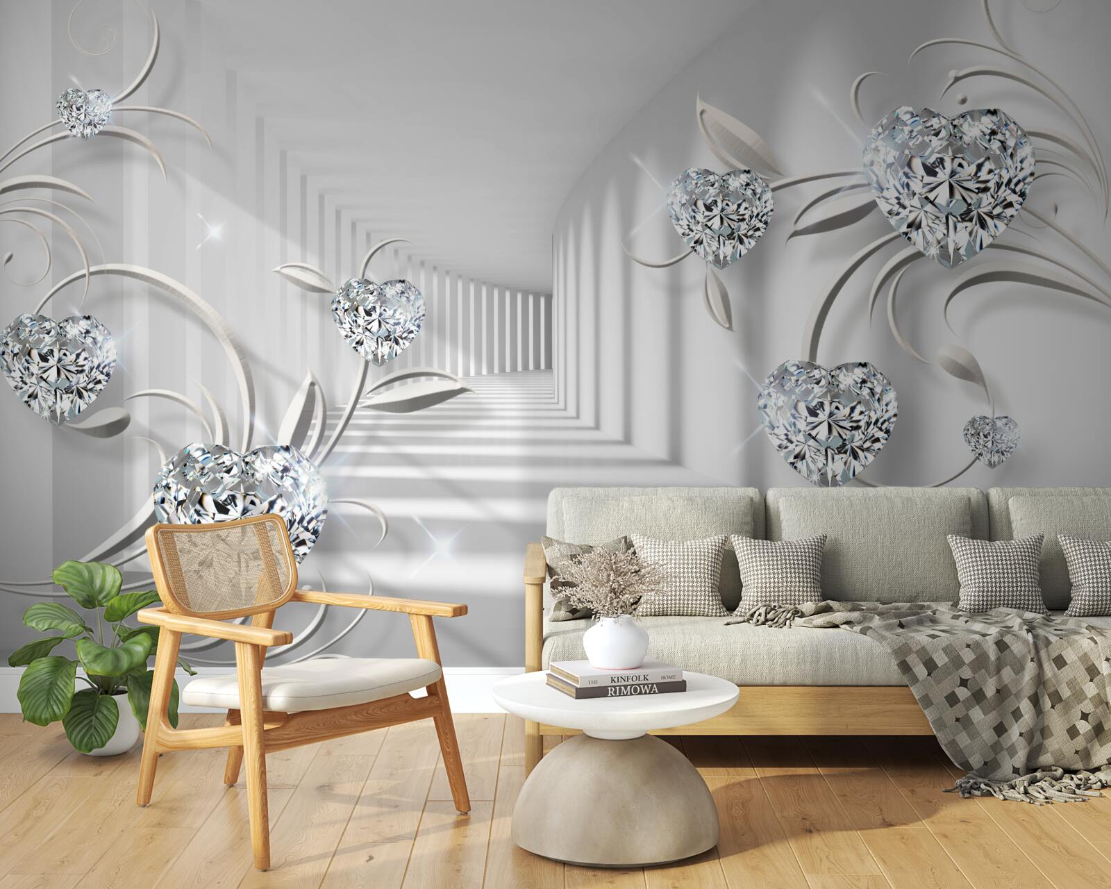 Fototapet cameră în nuanțe de alb cu diamante