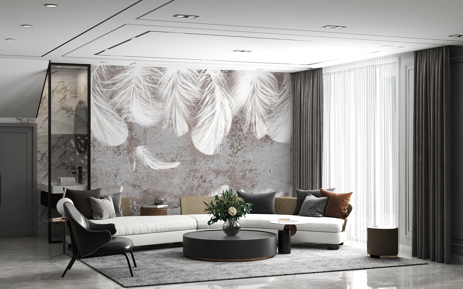 Fototapet pene albe strălucitoare