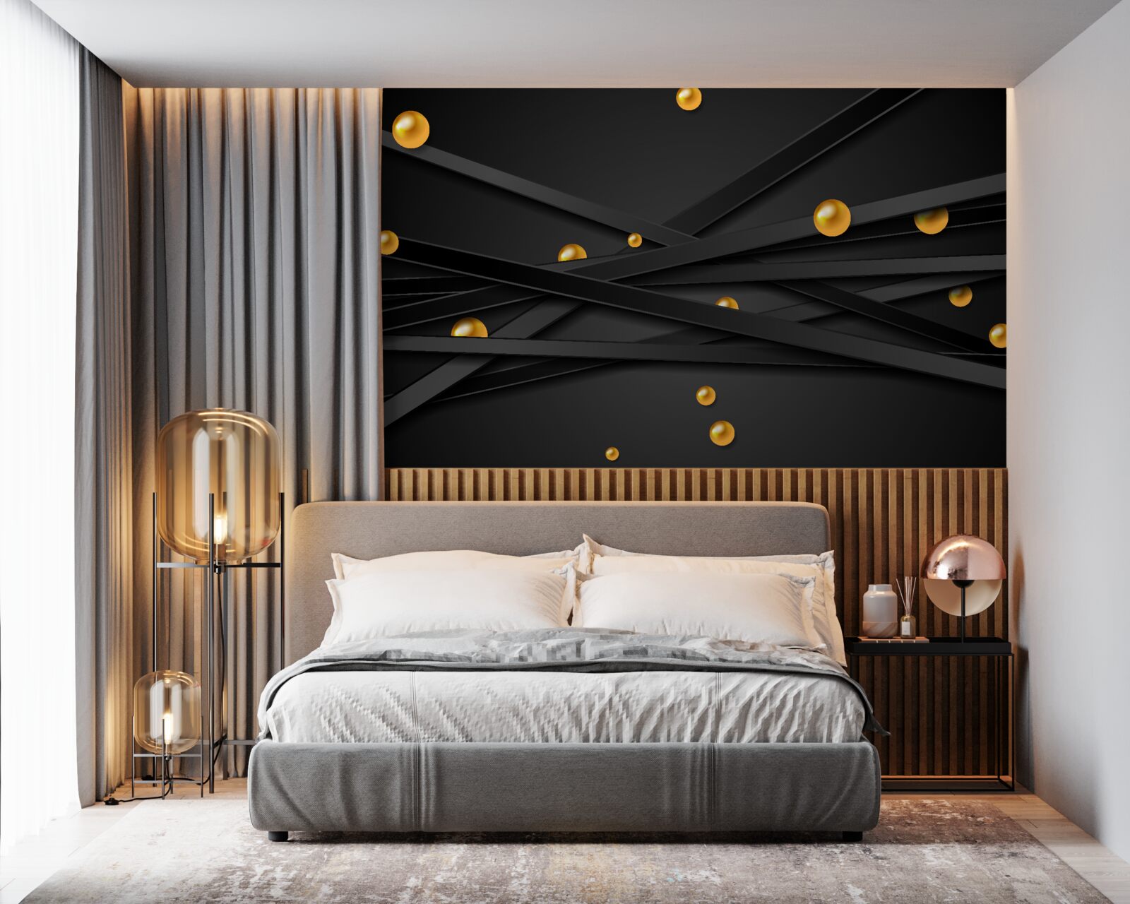 Fototapet cercuri aurii atârnă pe perete