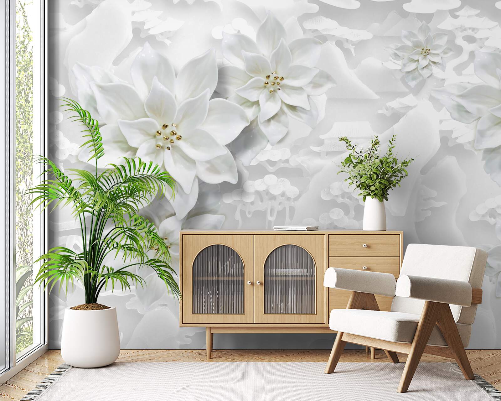 Fototapet flori albe