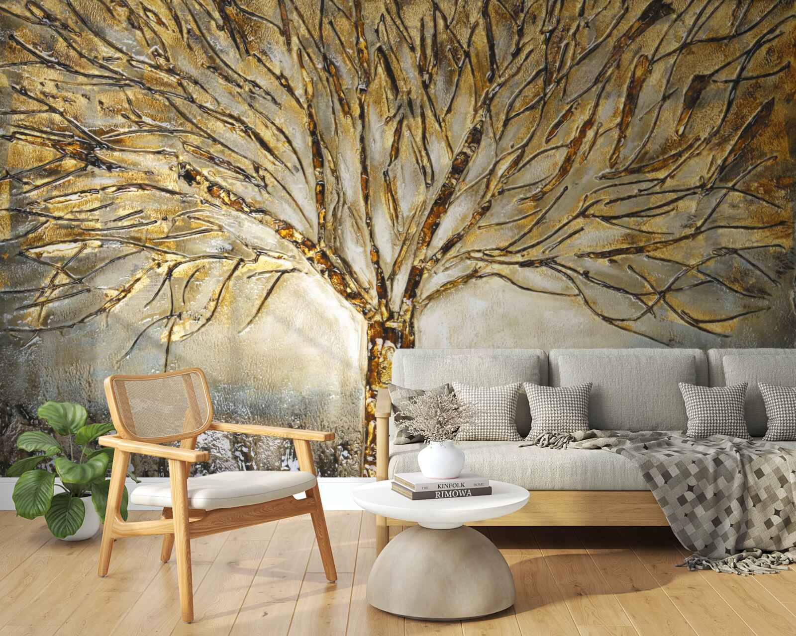 Fototapet copac din metal auriu
