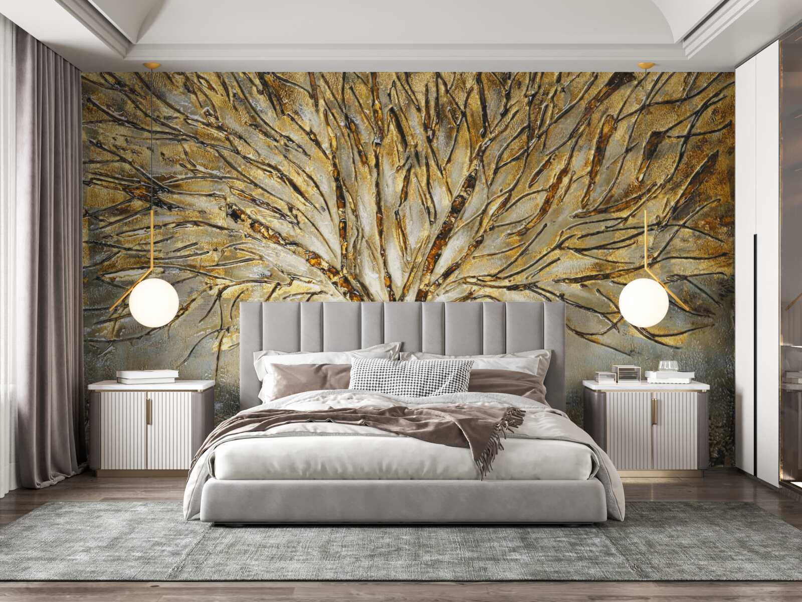 Fototapet copac din metal auriu