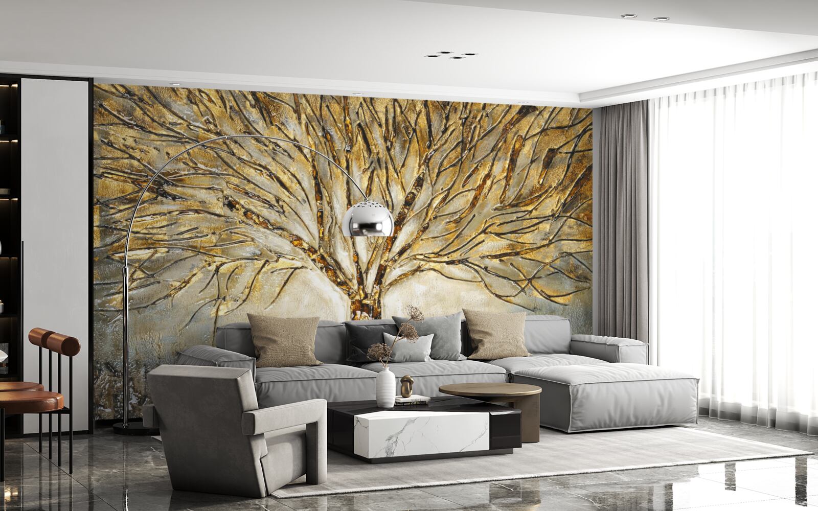 Fototapet copac din metal auriu