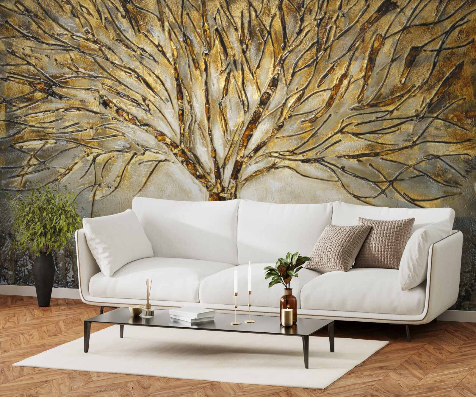 Fototapet copac din metal auriu