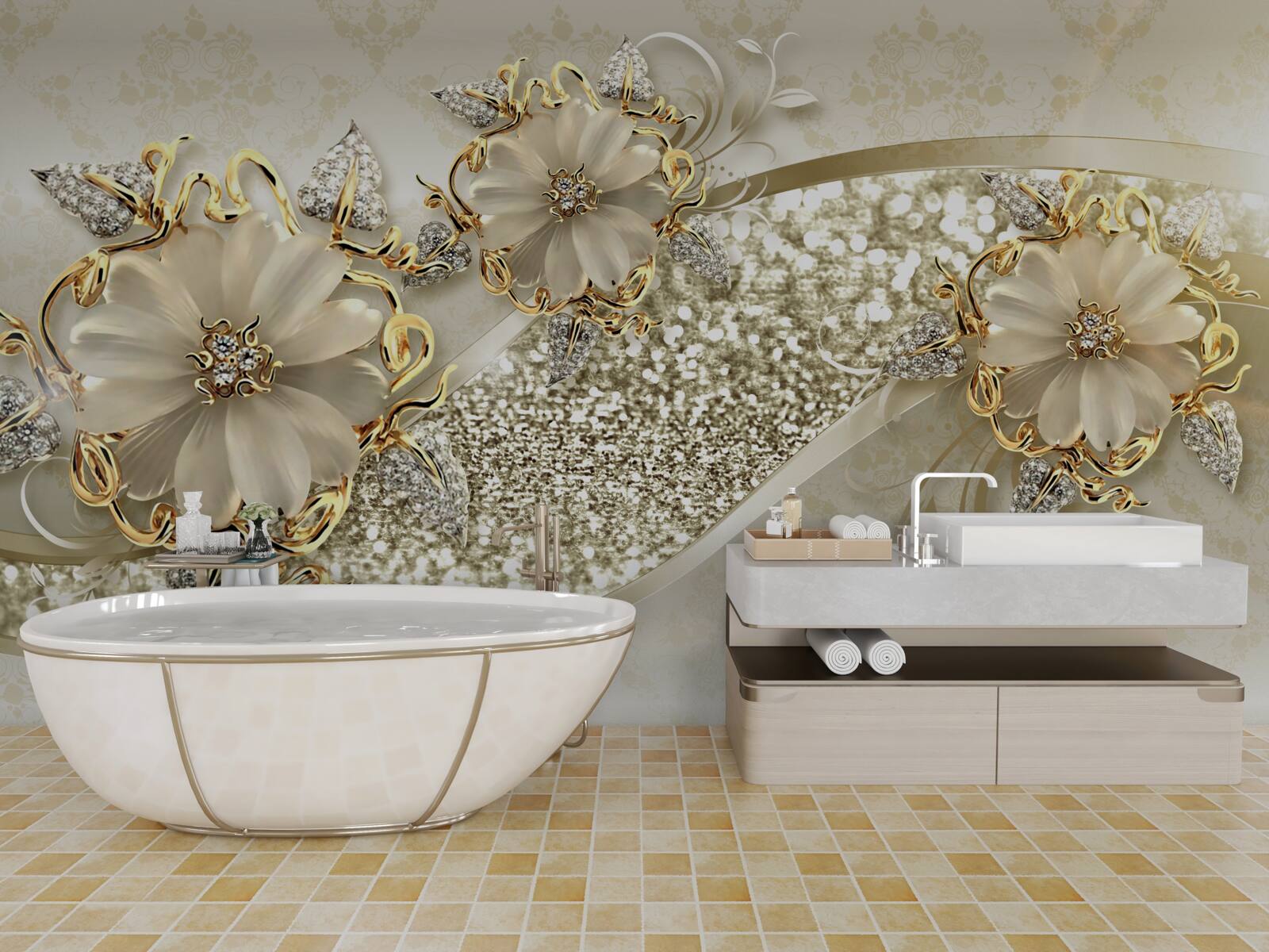 Fototapet buchete pe un perete de aur