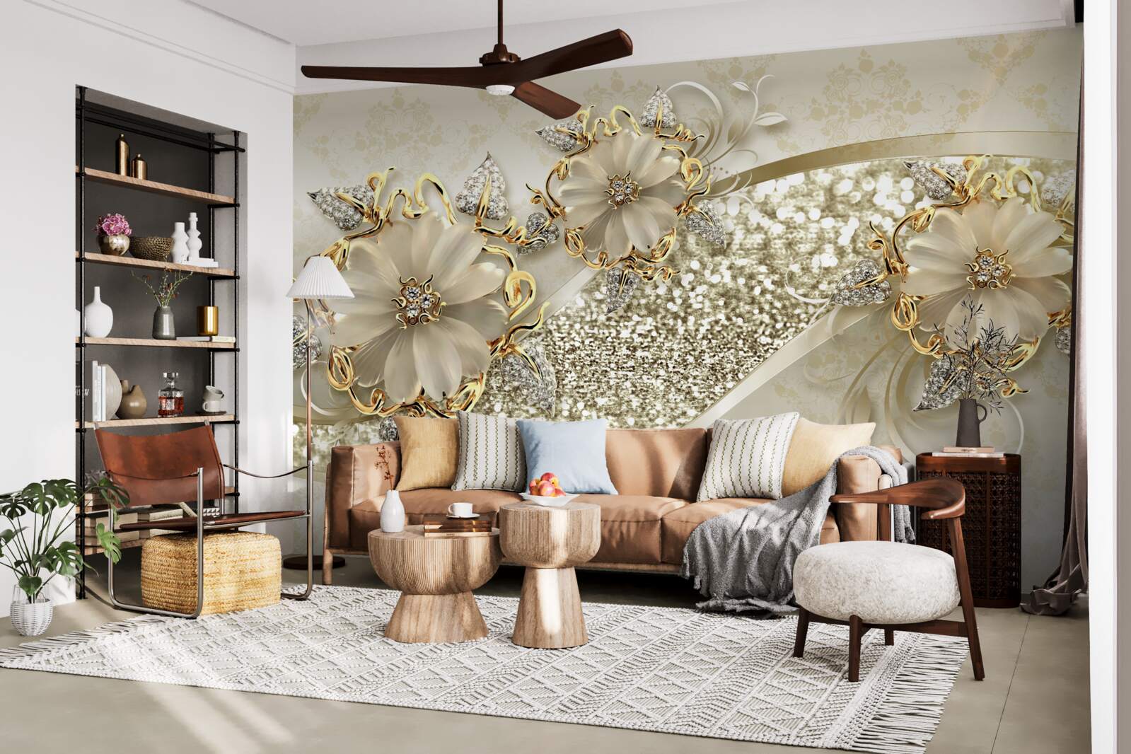 Fototapet buchete pe un perete de aur