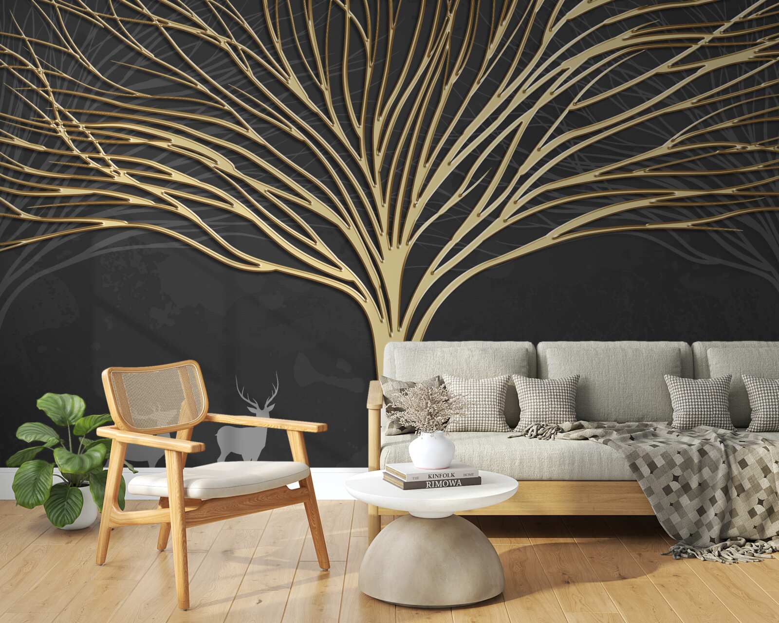 Fototapet copac abstract din aur