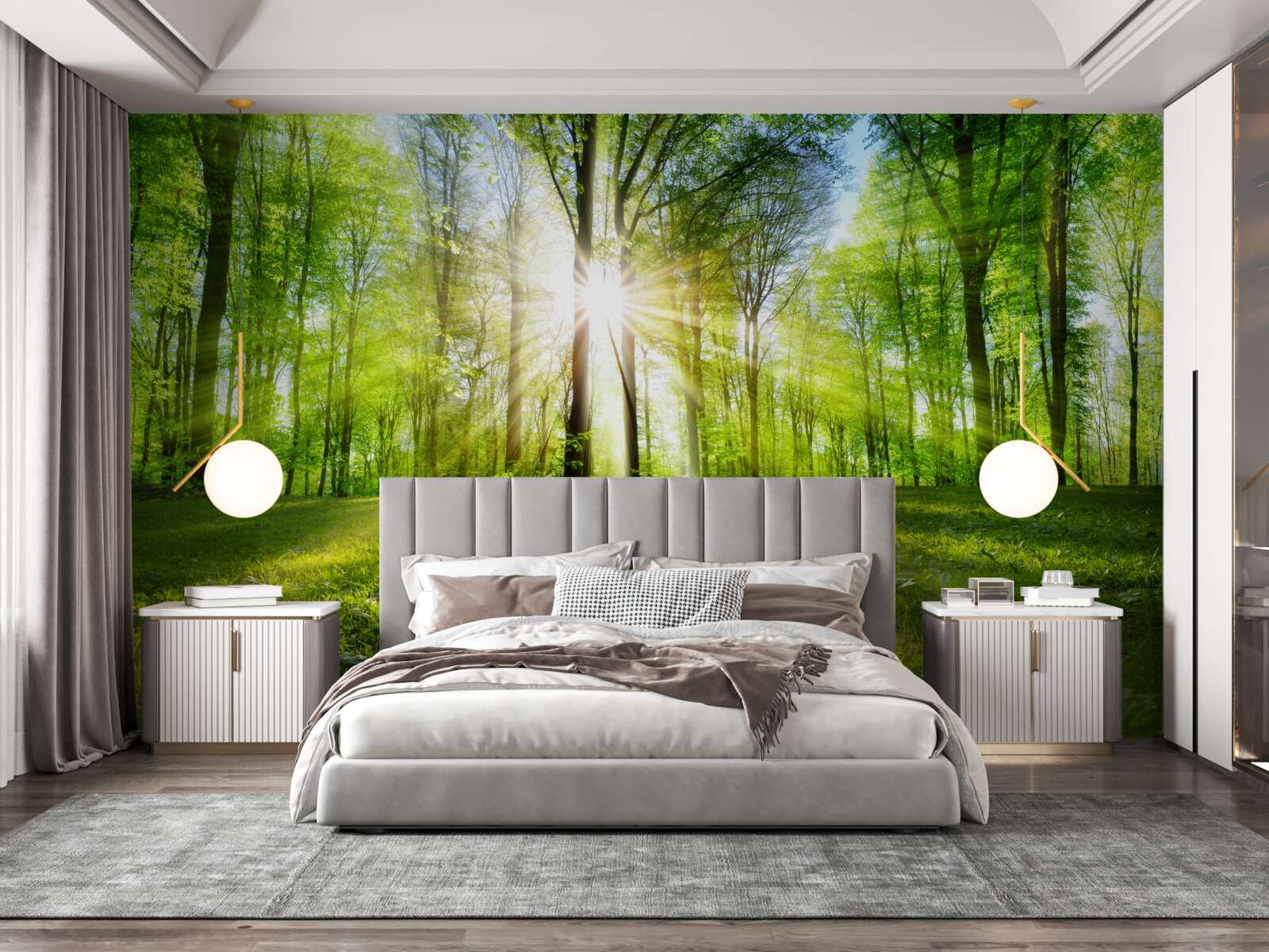 Fototapet razele soarelui pătrund în copaci