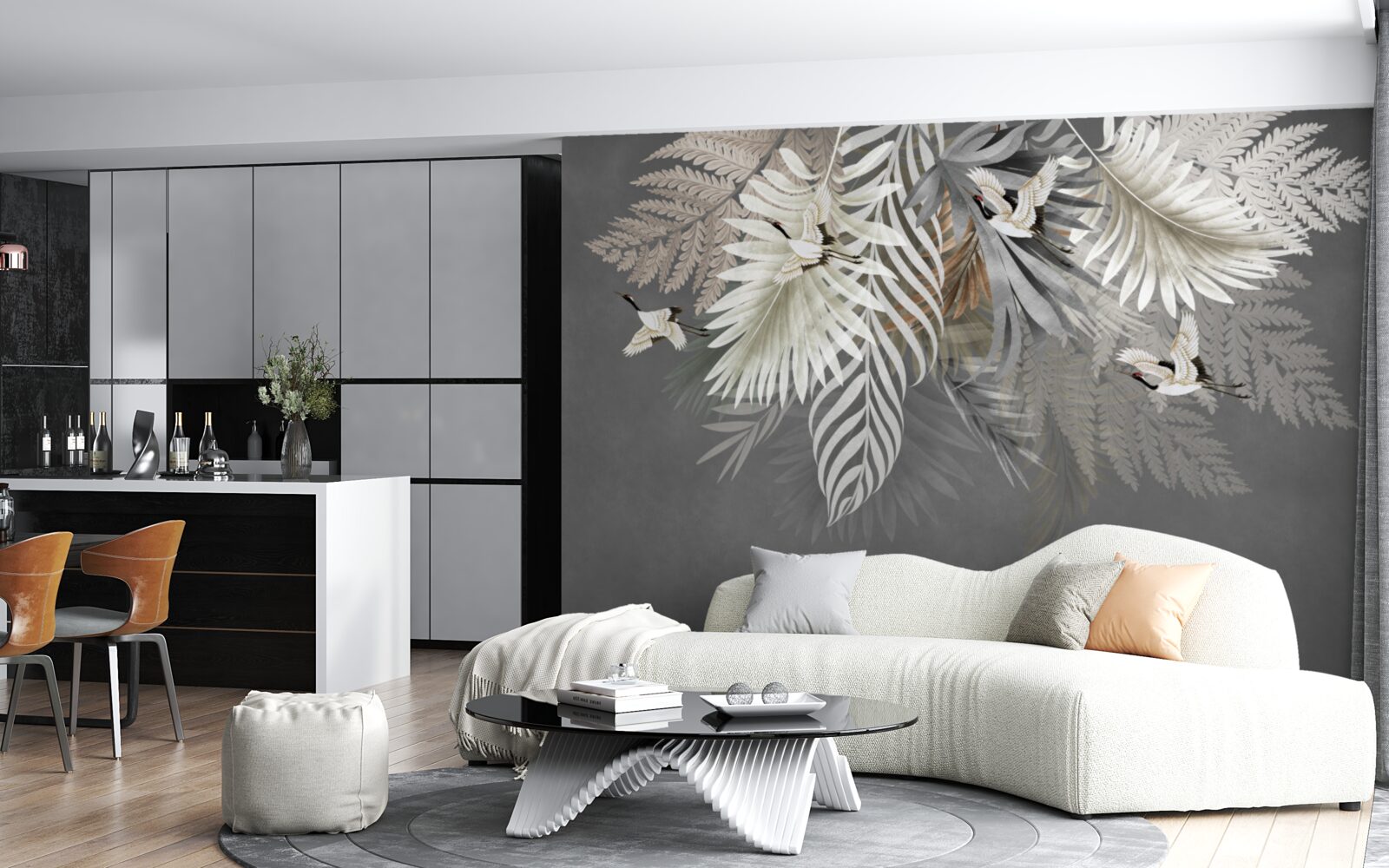 Fototapet frunze și păsări