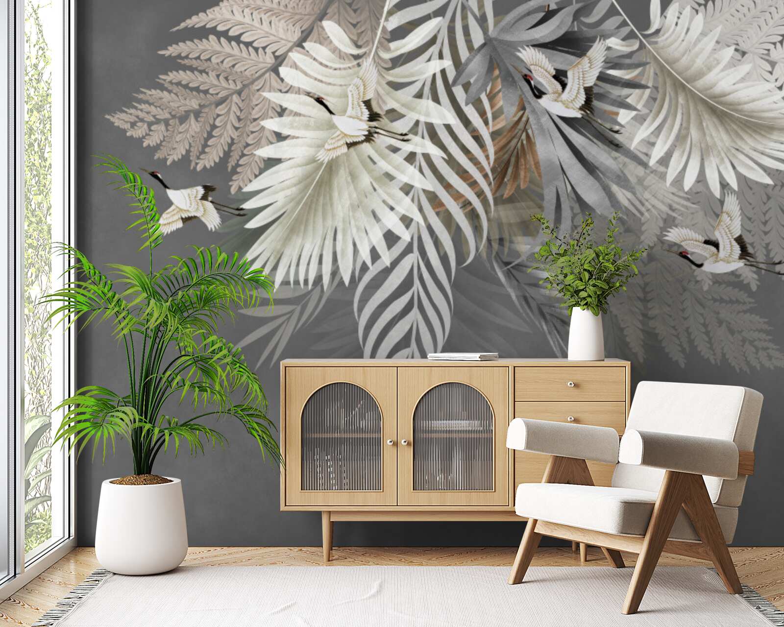 Fototapet frunze și păsări