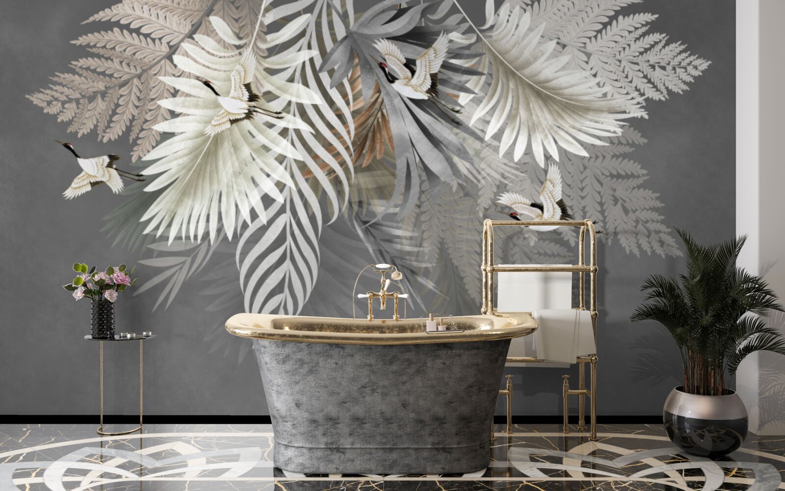 Fototapet frunze și păsări