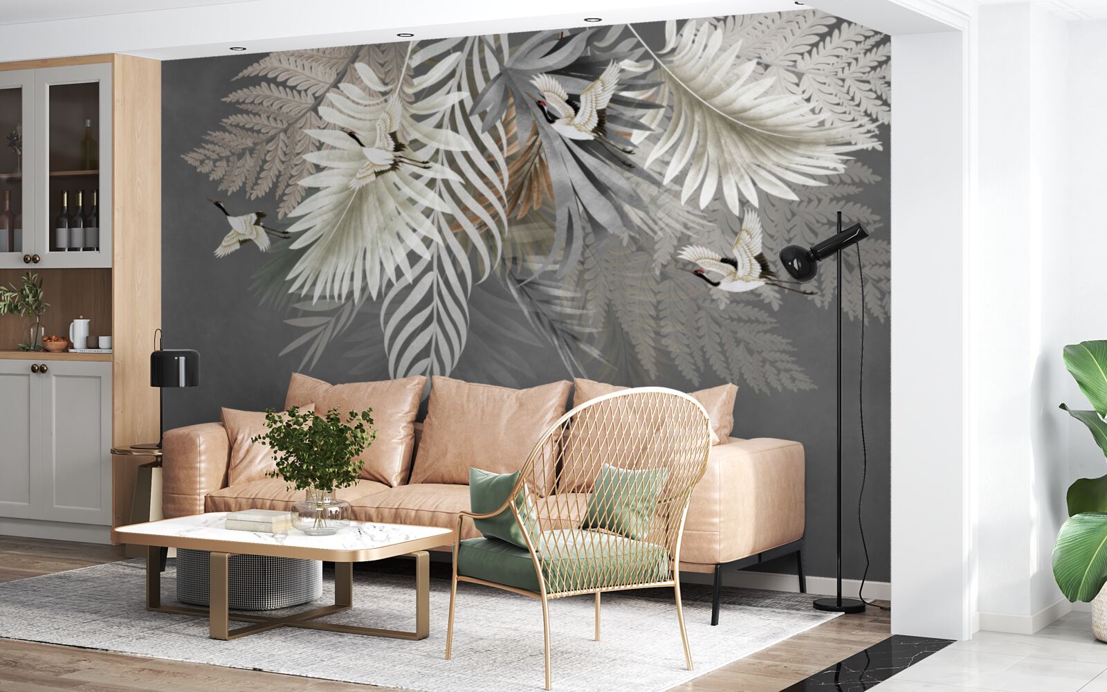 Fototapet frunze și păsări