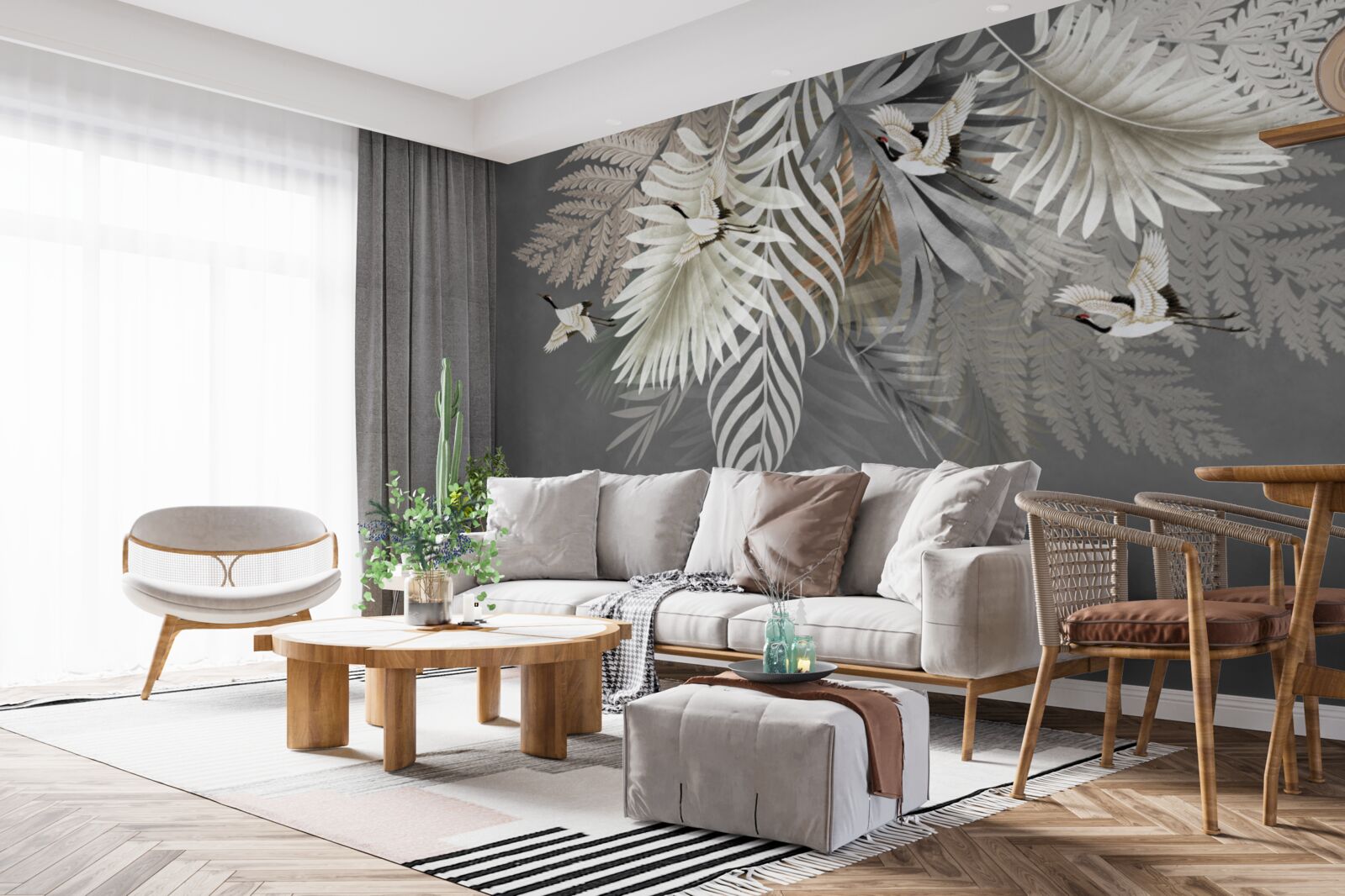 Fototapet frunze și păsări