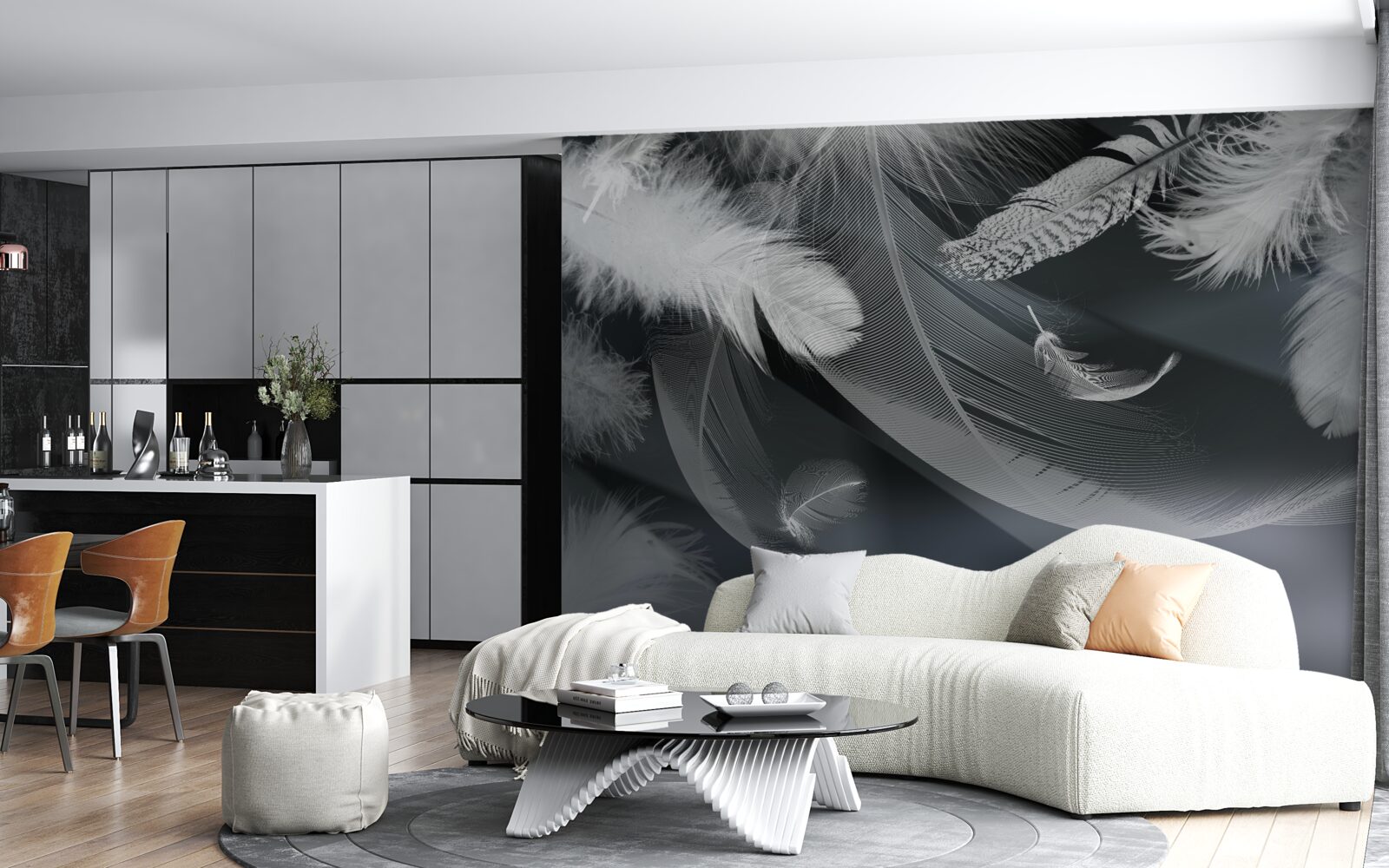 Fototapet fundal întunecat decorat cu pene