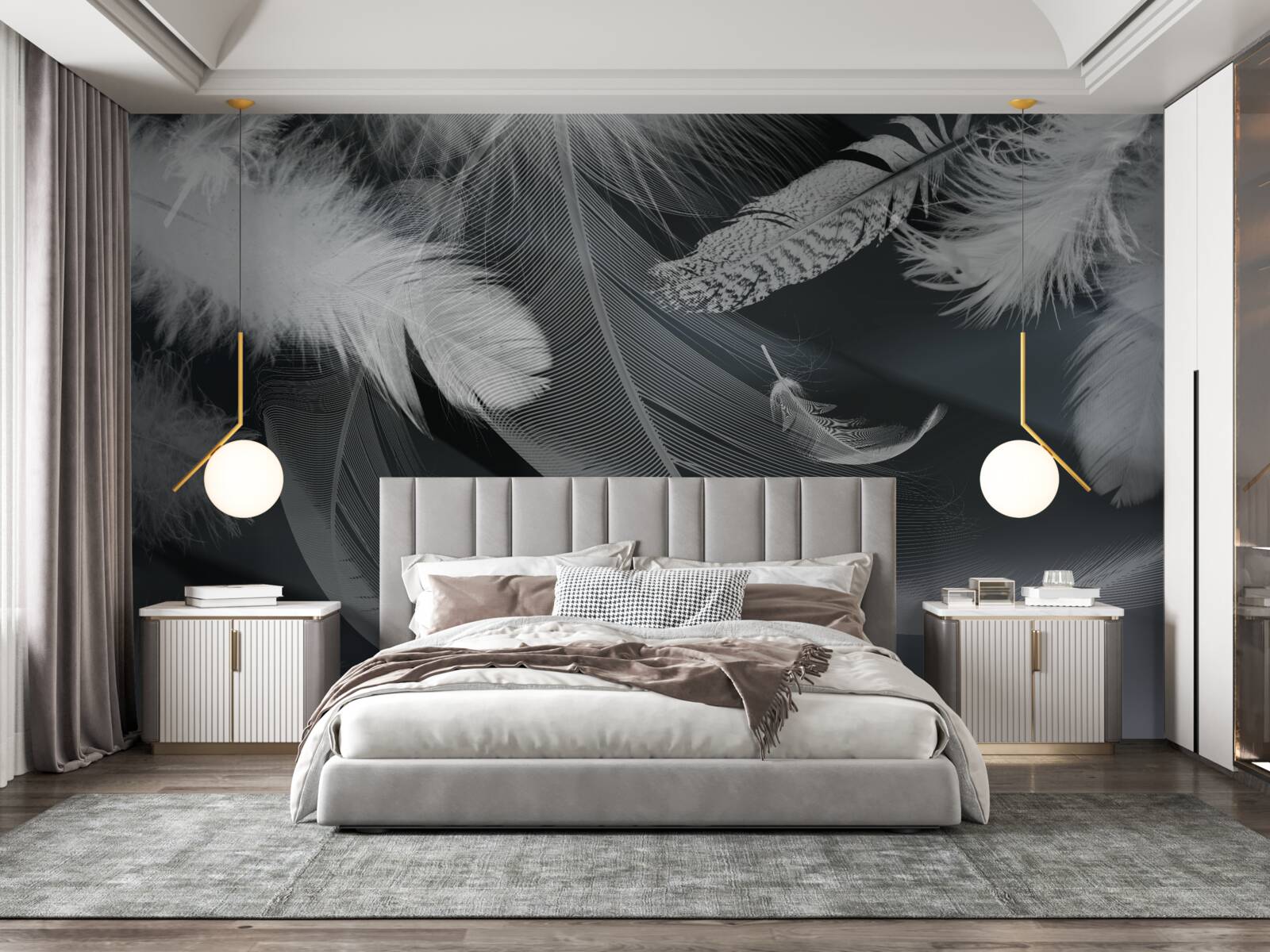 Fototapet fundal întunecat decorat cu pene