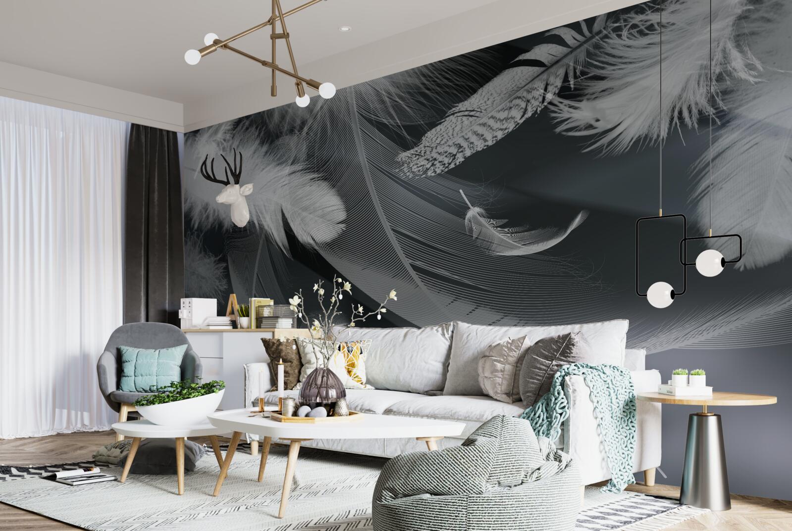 Fototapet fundal întunecat decorat cu pene