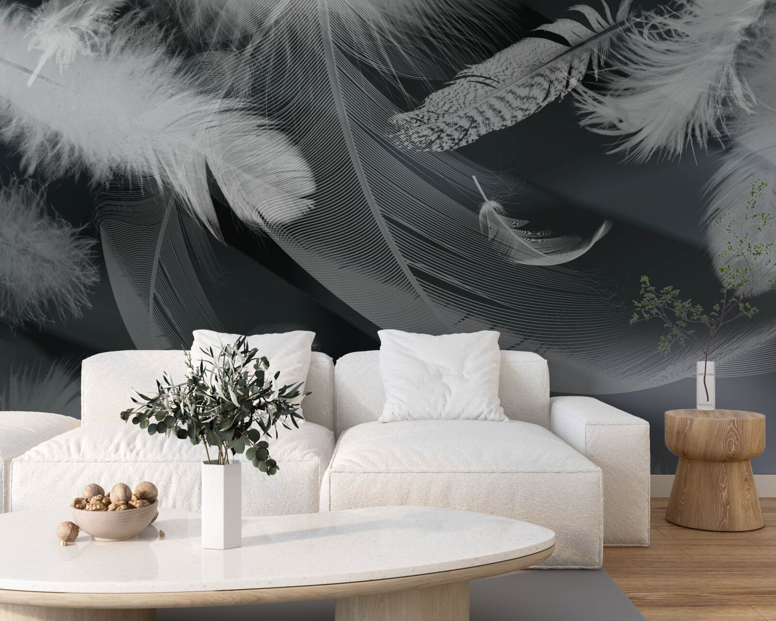 Fototapet fundal întunecat decorat cu pene