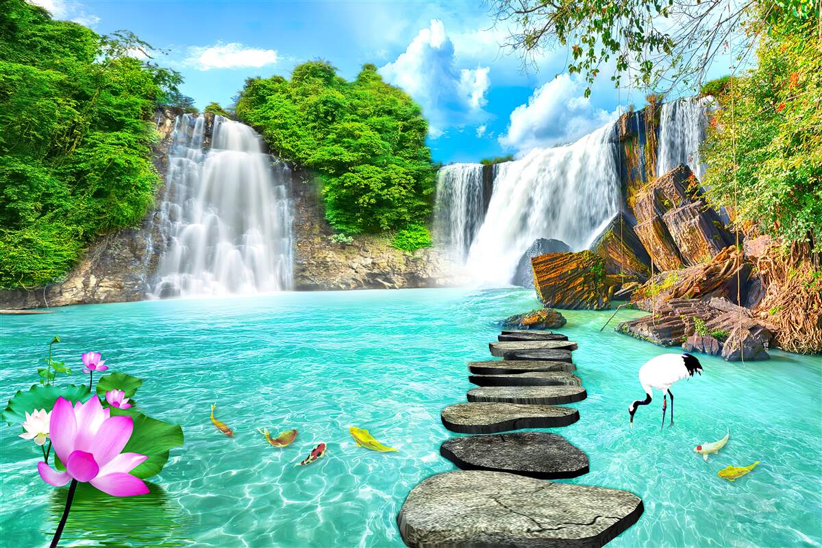 Fototapet pădure cascadă