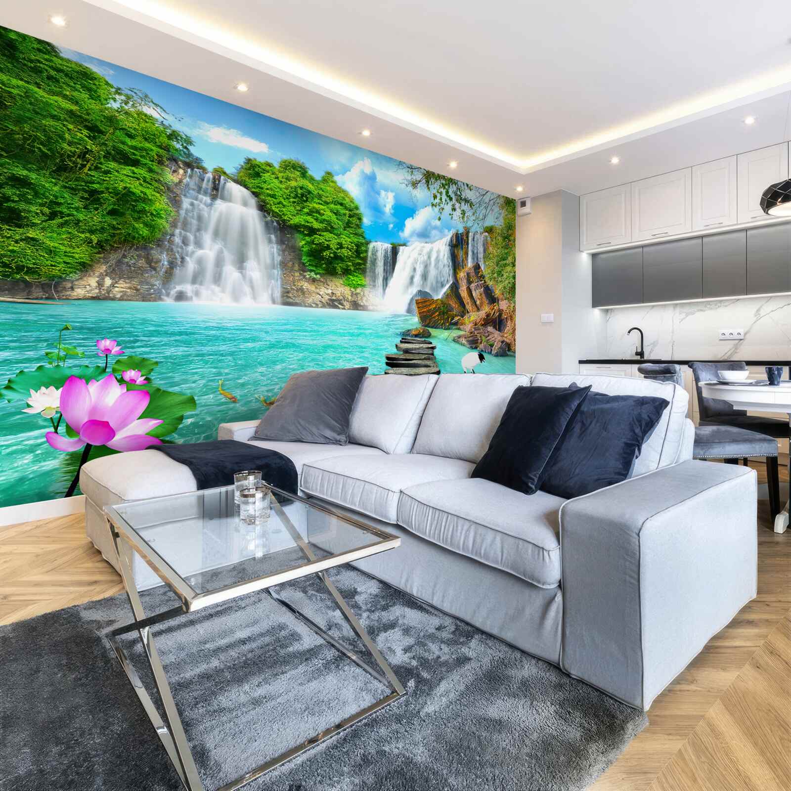 Fototapet pădure cascadă