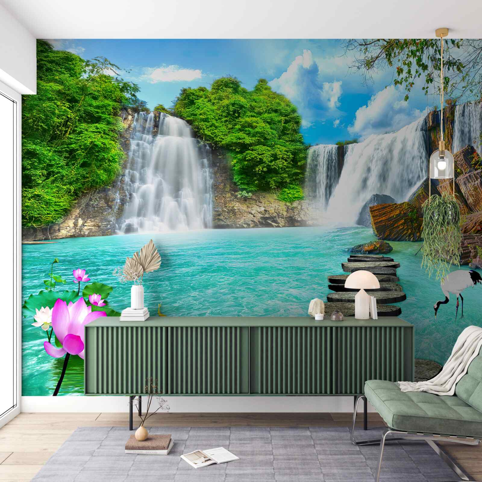 Fototapet pădure cascadă