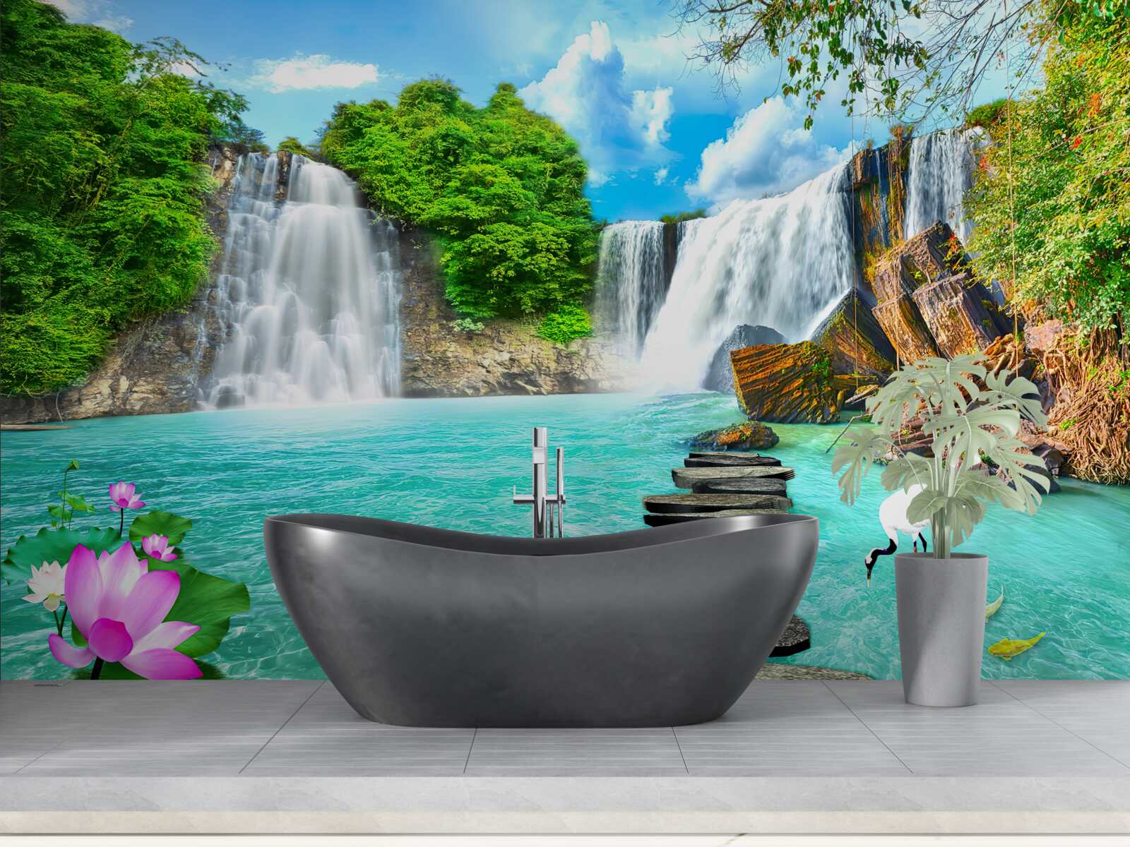 Fototapet pădure cascadă