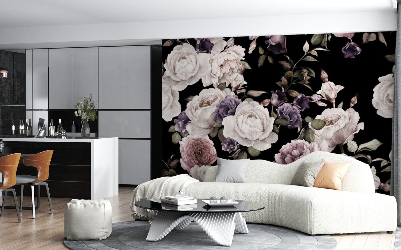 Fototapet fundal întunecat decorat cu bujori