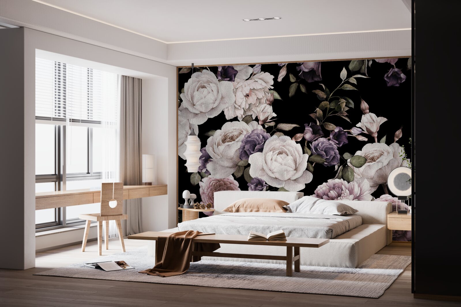 Fototapet fundal întunecat decorat cu bujori