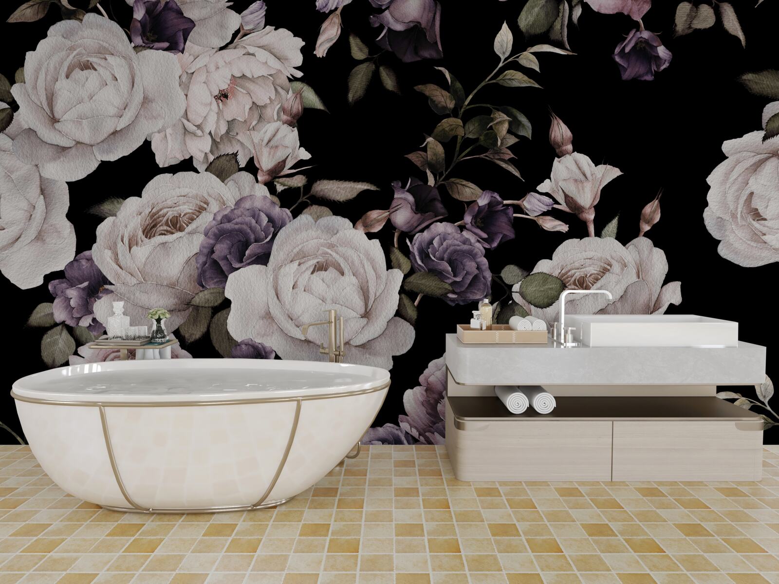 Fototapet fundal întunecat decorat cu bujori