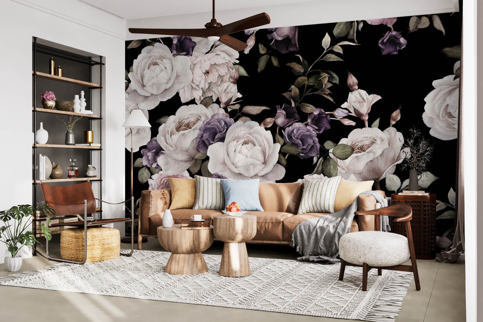 Fototapet fundal întunecat decorat cu bujori