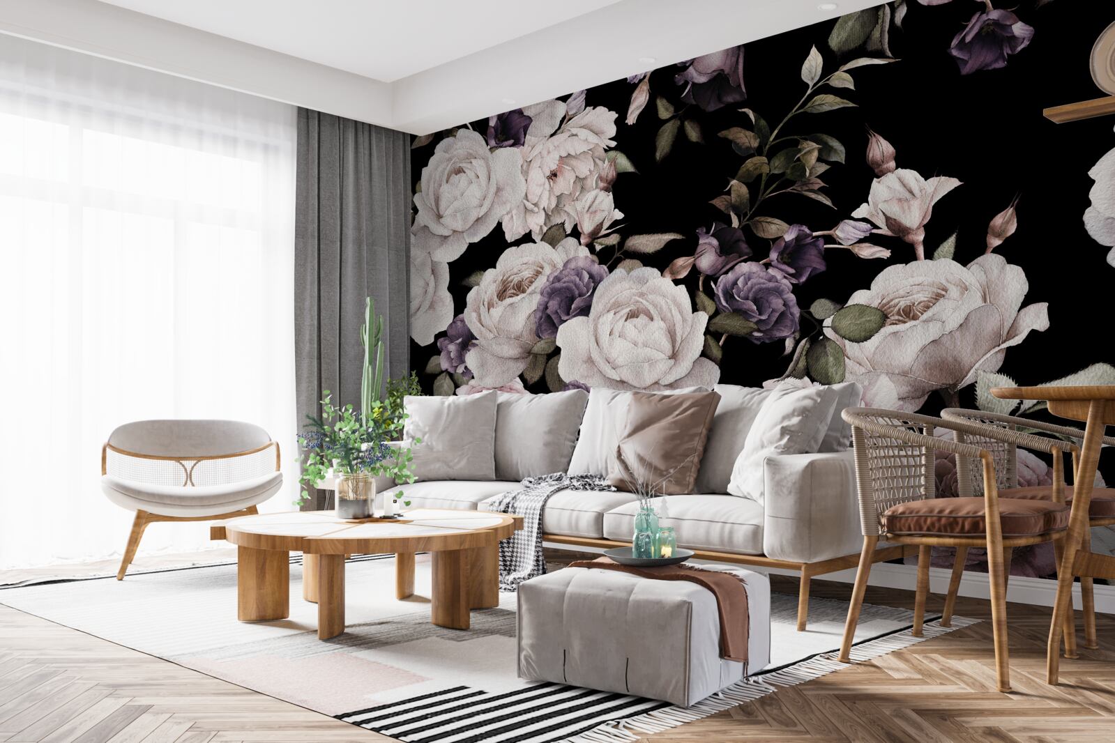 Fototapet fundal întunecat decorat cu bujori