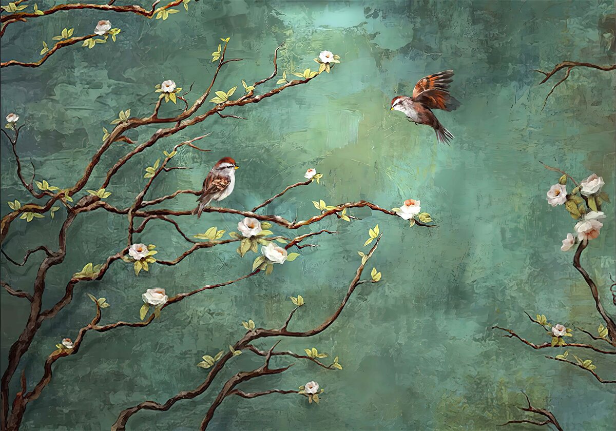 Fototapet ramurile sunt presărate cu păsări