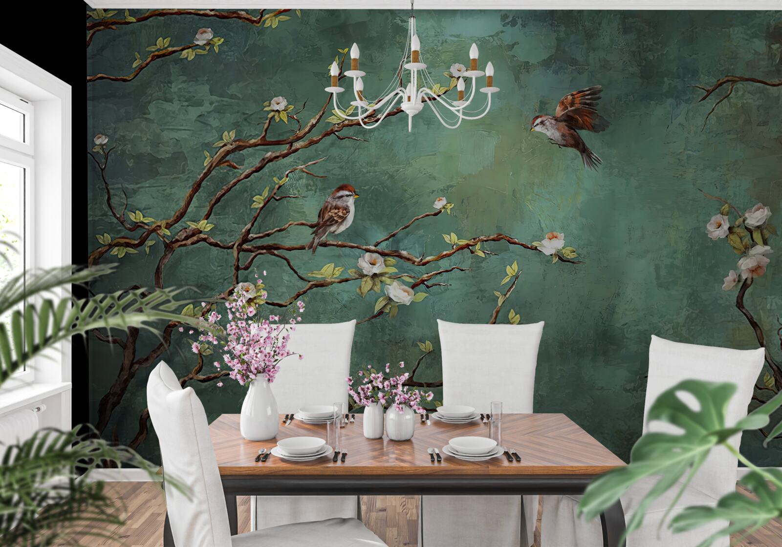 Fototapet ramurile sunt presărate cu păsări