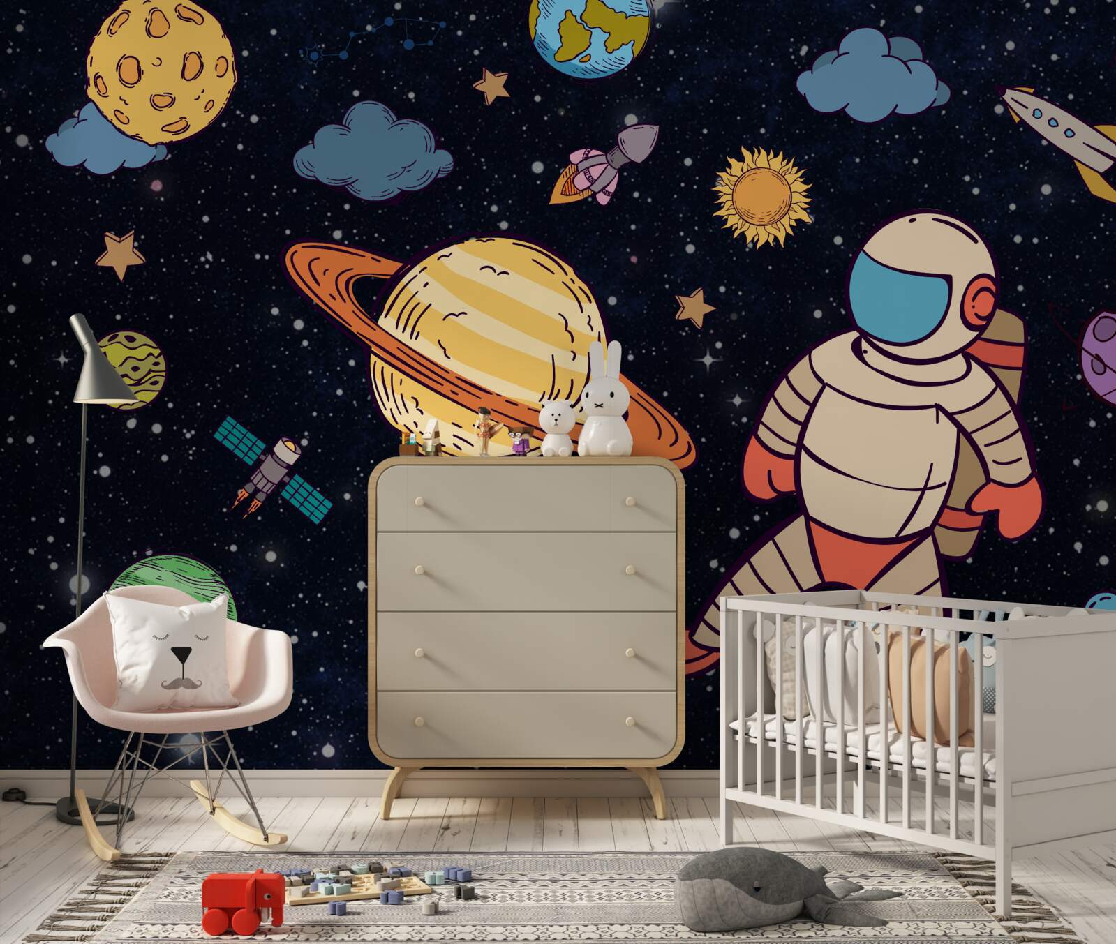 Fototapet astronaut printre corpurile cerești