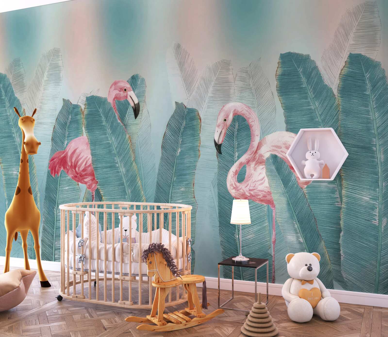 Fototapet flamingo roz