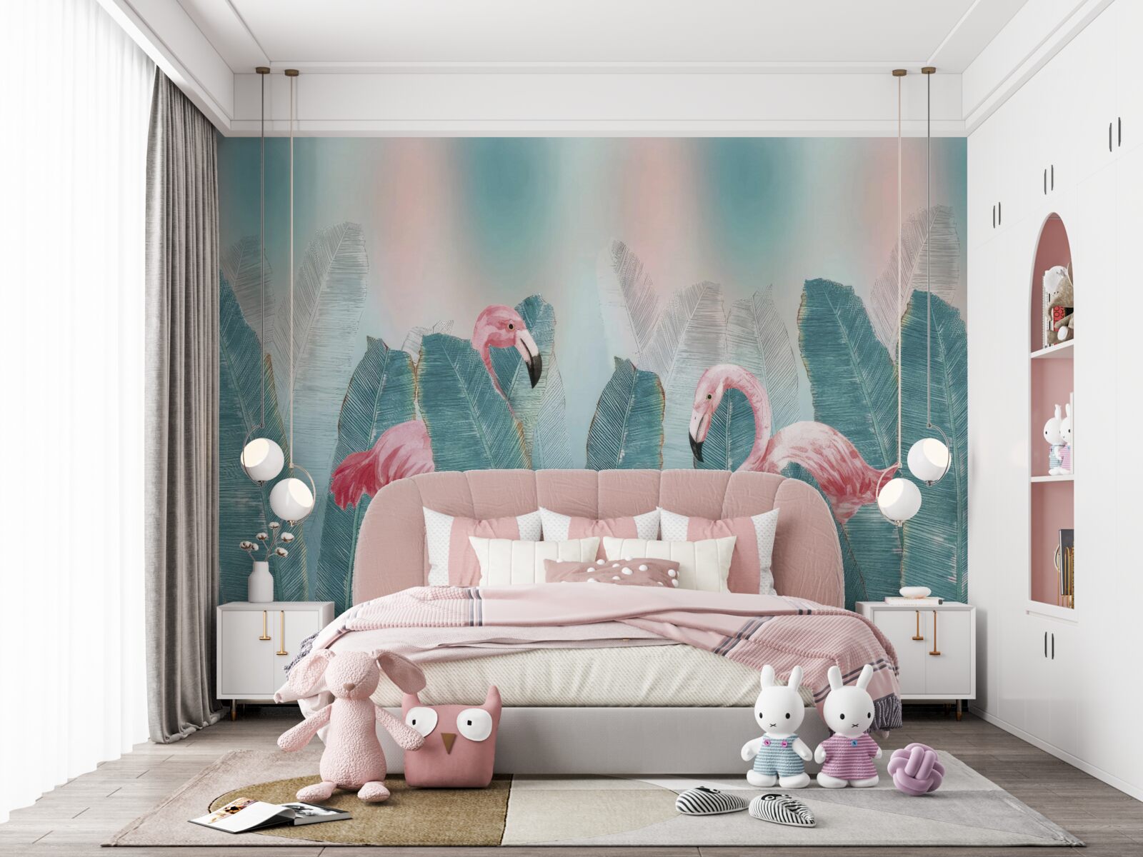 Fototapet flamingo roz