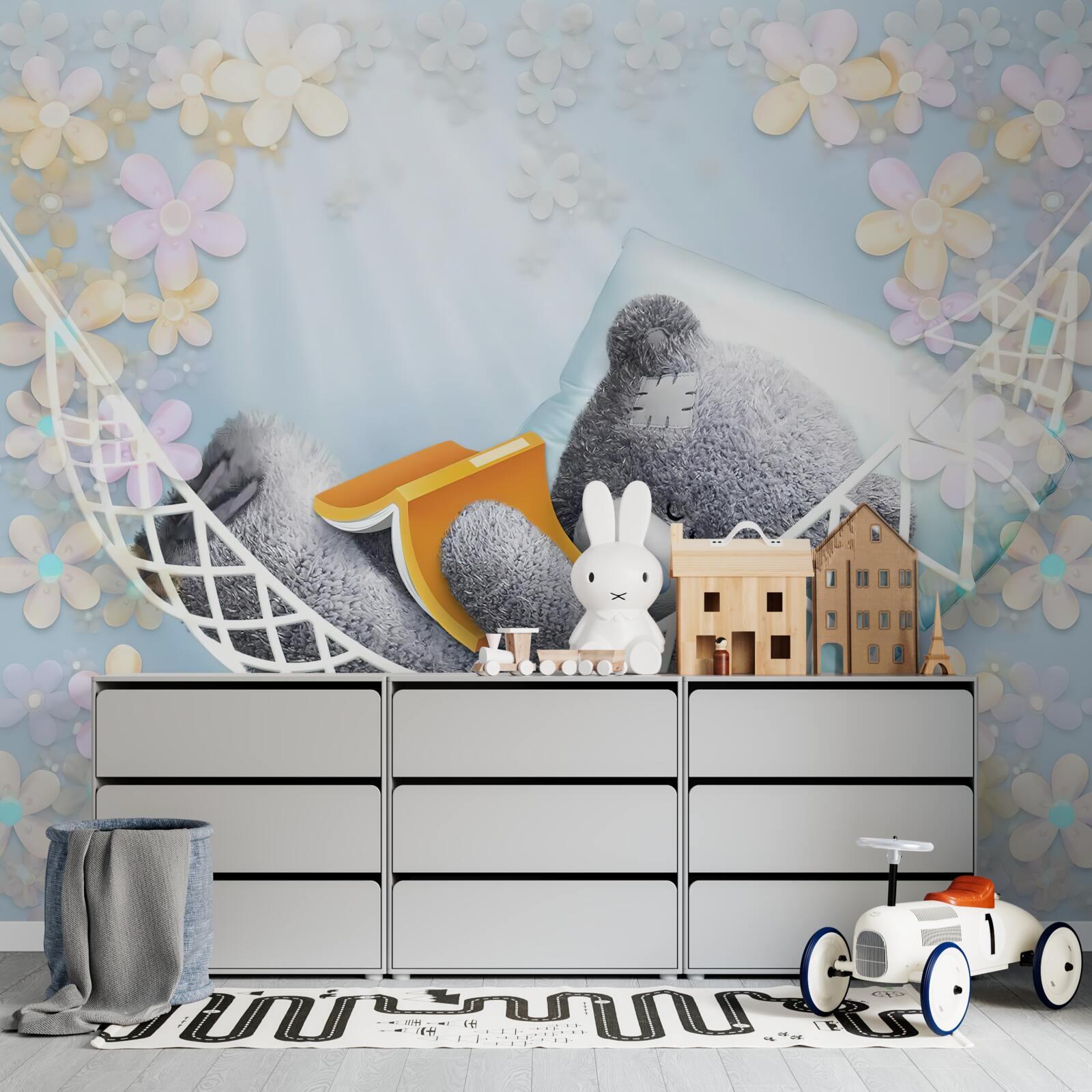 Fototapet ursuleț de pluș așezat într-un hamac