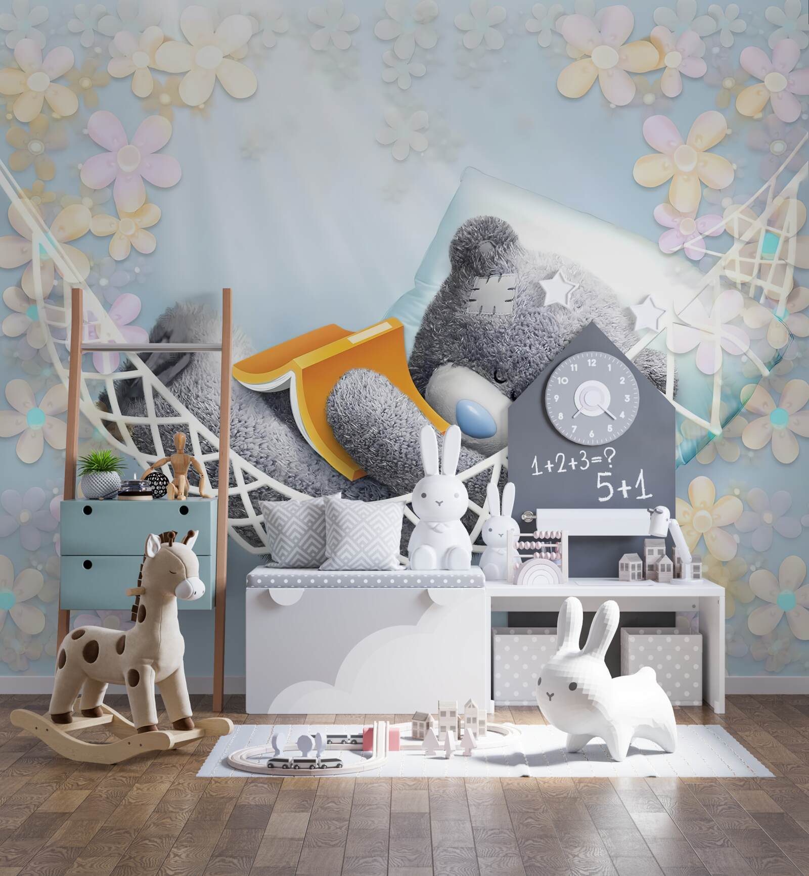 Fototapet ursuleț de pluș așezat într-un hamac