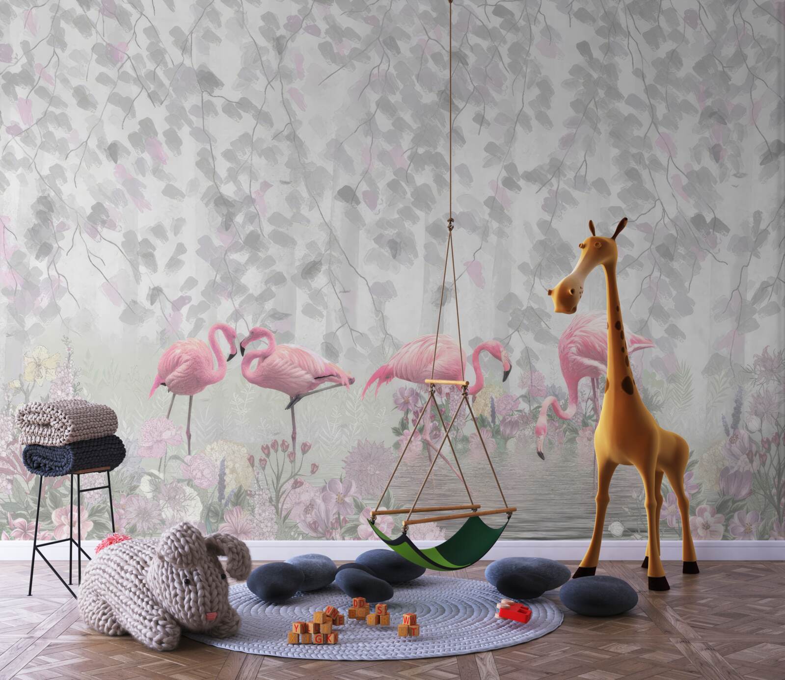 Fototapet flamingo roz