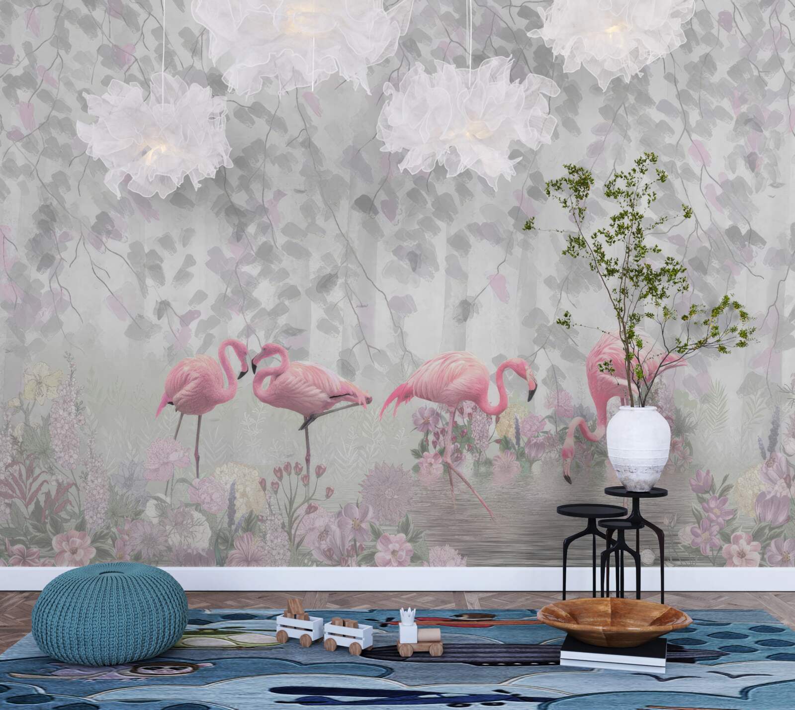 Fototapet flamingo roz