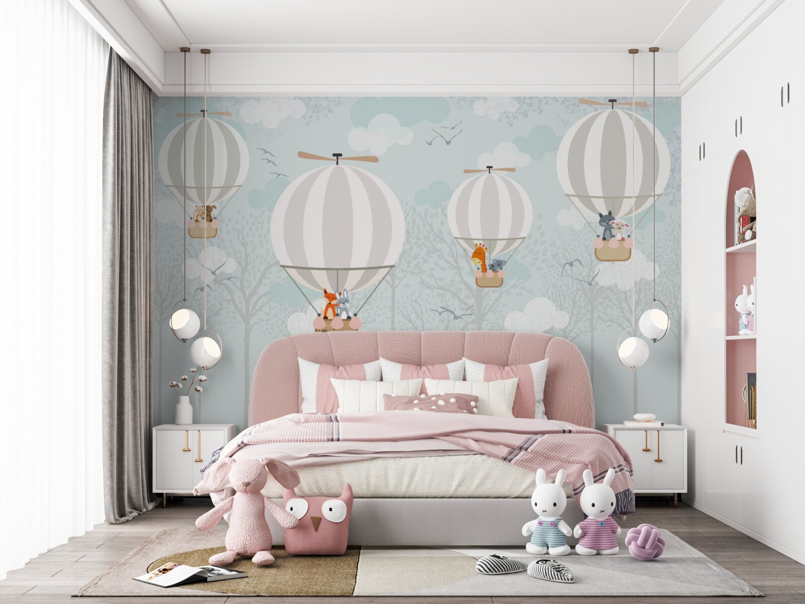 Fototapet linie de ilustrații referitoare la balonul cu aer cald